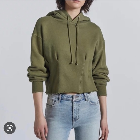 Current Elliot Pintuck Loden Hoodie Olive Green Fitted 0 - Picture 1 of 5